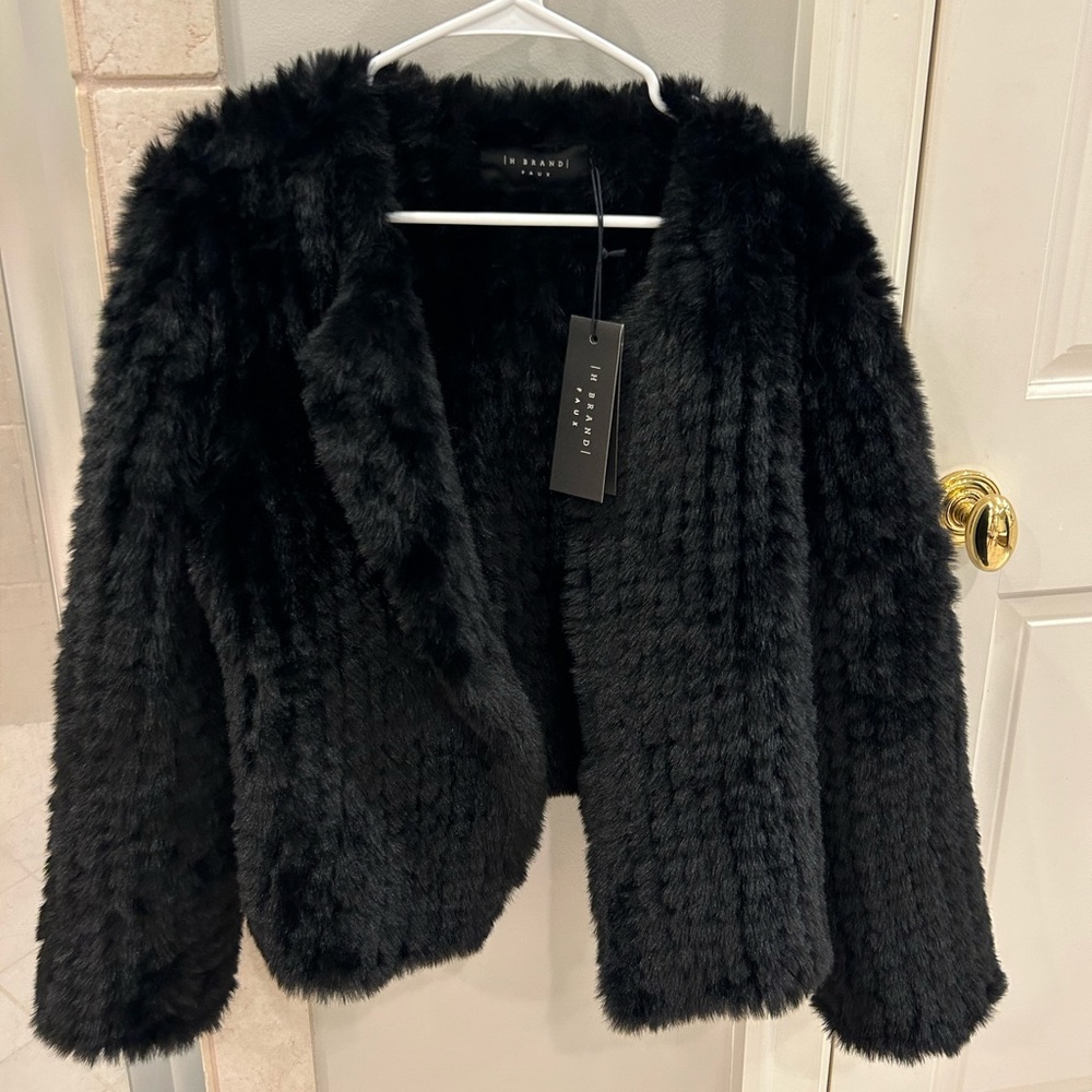 H Brand Faux: Black Elle Faux Fur Jacket
